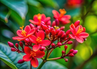 Obraz premium Jatropha Podagrica detailed in stunning high-resolution botanical photography; blurred background enhances texture.