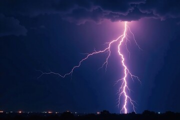 Single bolt of lightning illuminating the dark sky, dark, isolated