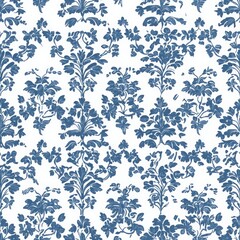 Obraz premium This seamless pattern features an elegant vintage French blue floral design set against a clean white background. Ideal for various creative projects needing a touch of classic beauty