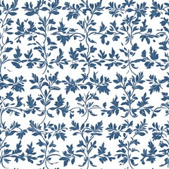 Fototapeta premium Delicate blue floral motifs create a seamless pattern set against a clean white background, ideal for various crafting projects and home decor applications. Offers a timeless vintage aesthetic