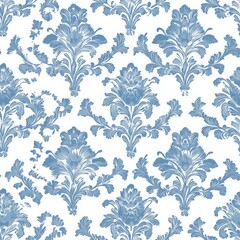 This digital paper features a vintage French blue floral design on a pristine white background, creating an elegant and timeless look suitable for various creative projects