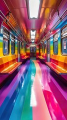 Obraz premium Rainbow Decorated Subway Car Interior Design