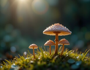 Fototapeta premium Close-up of mushrooms covered in morning dew.