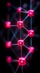 Glowing red nodes connected by lines forming a network structure.