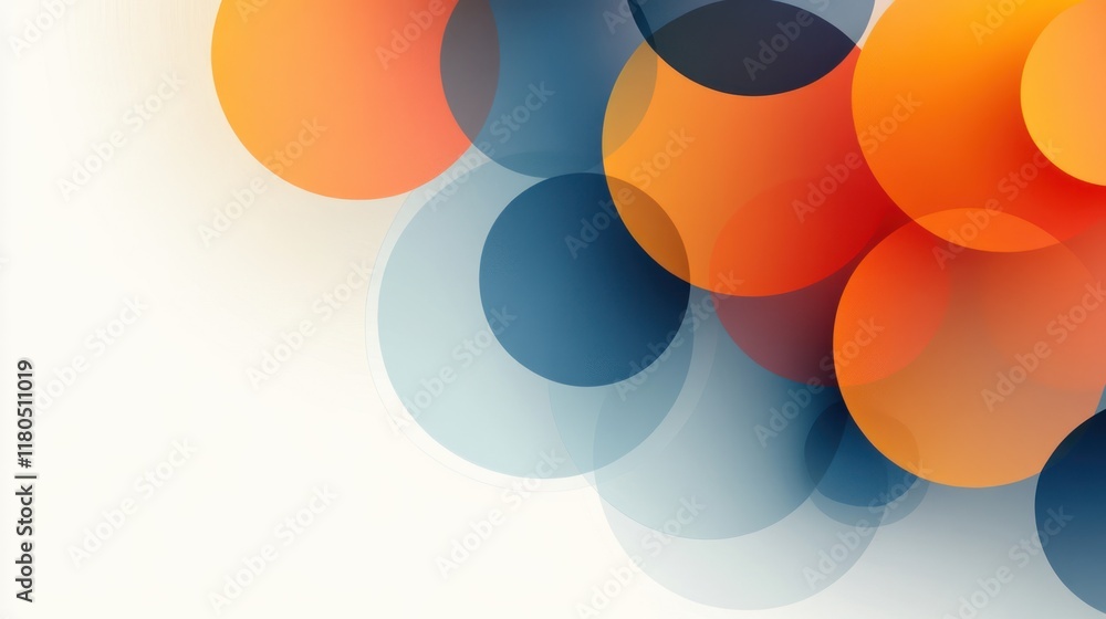 Poster abstract background with overlapping translucent circles in orange, blue, and white.