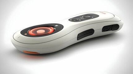 Modern, sleek, futuristic, handheld device, with illuminated buttons, on a white background.  Possible use  Electronics presentation.