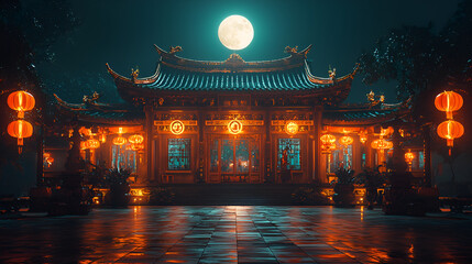 Fototapeta premium Serene chinese temple glow