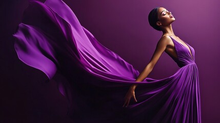 Elegant woman in flowing purple gown. (1)