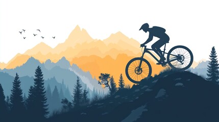 Fototapeta premium Silhouette of mountain biker on rocky trail.
