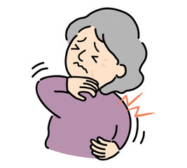 背中がかゆくて困っているシニア女性の後ろ姿