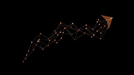 Abstract upward trending arrow graph with connected nodes on black background.