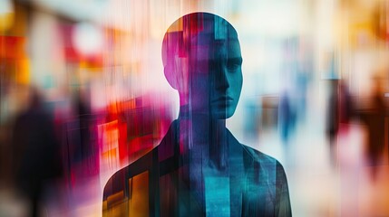 Abstract Mannequin Amidst Vibrant City Blurs