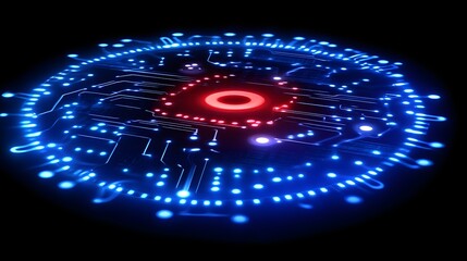 Futuristic glowing circular tech interface.