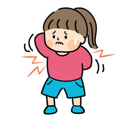 背中がかゆくて困っている子供のイラスト