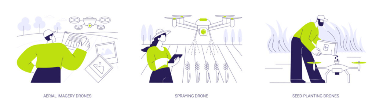 Agricultural drones abstract concept vector illustrations.