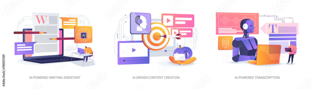 Poster ai-enhanced content creation tools abstract concept vector illustrations.