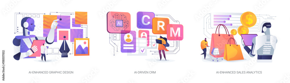 Poster ai-powered software abstract concept vector illustrations.