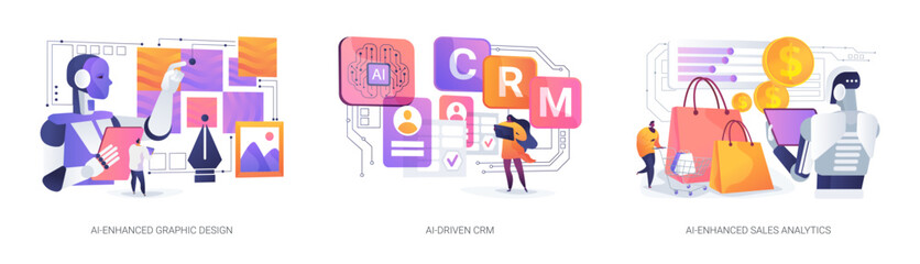 AI-powered software abstract concept vector illustrations.