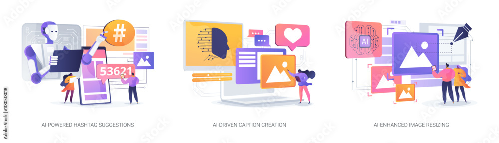 Poster artificial intelligence in social media abstract concept vector illustrations.