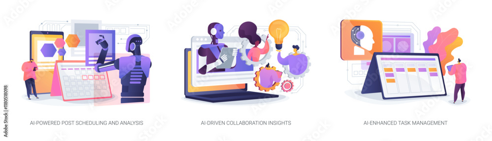 Poster ai-powered soft and applications abstract concept vector illustrations.