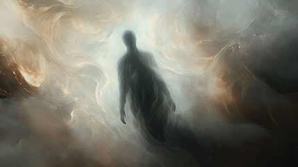 Obraz premium A Solitary Figure Emerges From Cosmic Nebulae