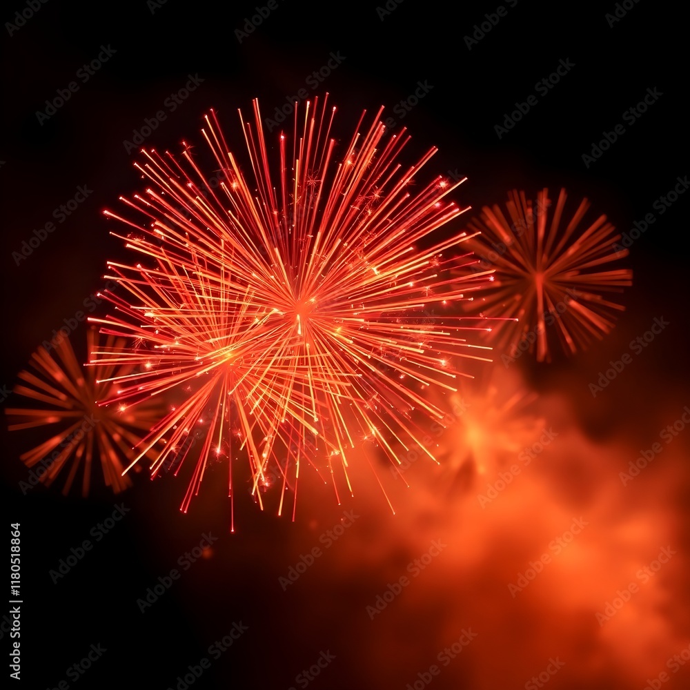 Wall mural image of fireworks exploding on black background generative ai