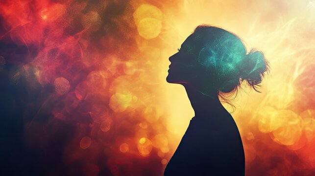 Woman Silhouette Illuminated With Glowing Energy