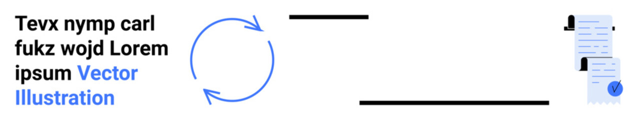 Circular arrows indicating process, documents stacked with checkmarks and magnifying glass. Ideal for project management, business processes, workflows, document verification, task tracking, report