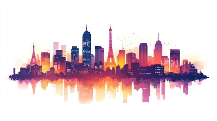 Fototapeta premium Colorful cityscape skyline reflection.