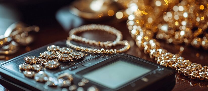 Gold jewelry on scale.