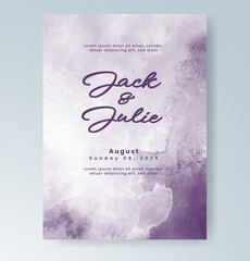 Wedding card invitation template with hand painted watercolor splash
