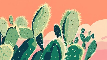 Naklejka premium Cactus Desert Botanical Illustration, Nature Art Print