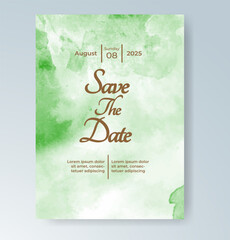 Wedding card invitation template with hand painted watercolor splash