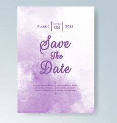 Wedding card invitation template with hand painted watercolor splash