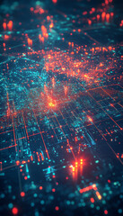 Obraz premium Futuristic map with neon lights showcasing digital landscape