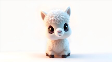 one cute little alpaca isolated on light background for animal-themed illustrations