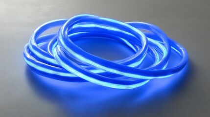 Naklejka premium Illuminated Blue Fiber Optic Cables Intertwined