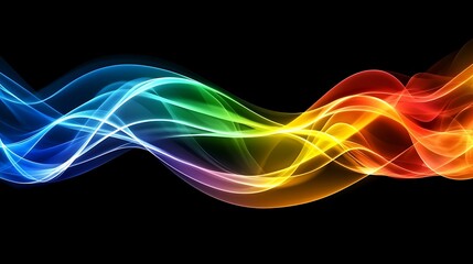 Naklejka premium Abstract Rainbow Wave Flowing Dynamically Across Black