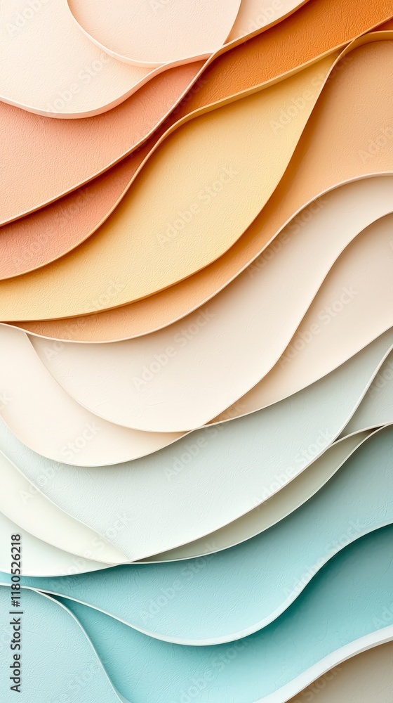 Poster abstract design with soft curved layers in pastel colors creating a textured background for creative
