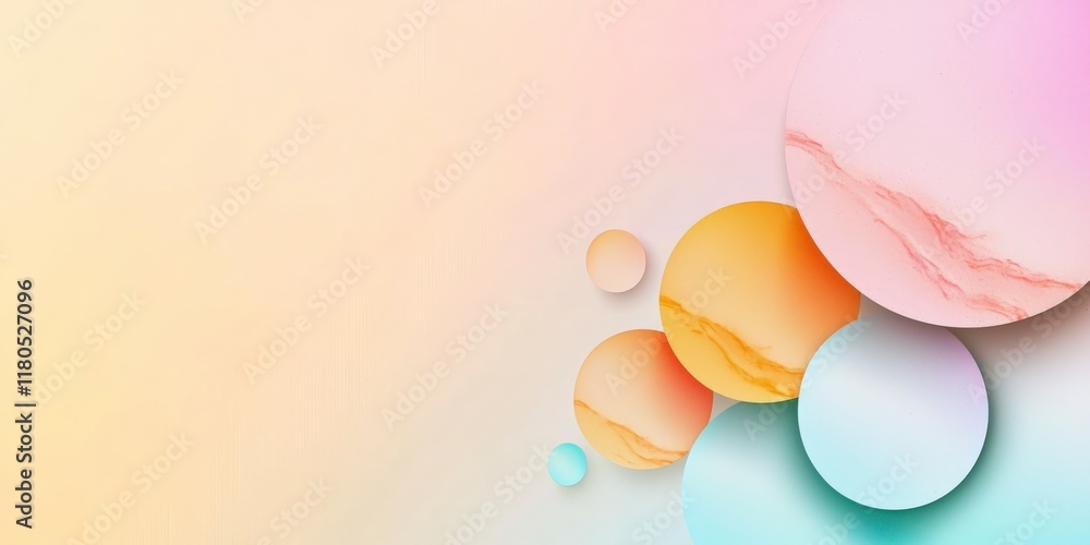 Poster abstract geometric shapes with pastel colors and marble textures on a soft gradient background