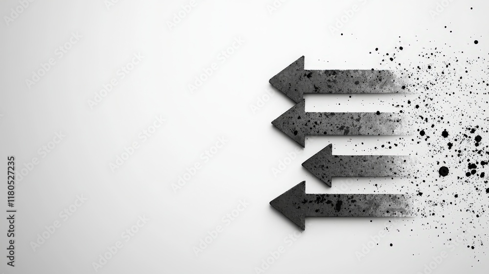 Poster abstract arrows with splashes on a light background representing movement and direction in modern de