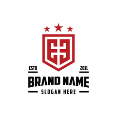 letter EE monogram shield star logo design vector template