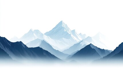 Majestic snow-capped mountain range, serene landscape.