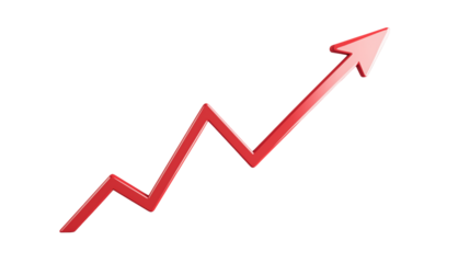 Growth Arrow: Red 3D Upward Trending Chart for Business Presentations and Marketing Materials on white and transparent Background
