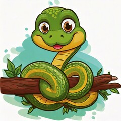 Fototapeta premium Vector illustration of Cartoon snake on branch