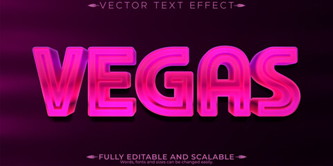 Editable text effect vegas, 3d glowing and casino font style