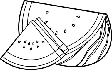 Whole watermelon with slice coloring outline vector