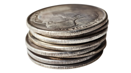 Stack of coins symbolizing wealth and savings isolated on white background