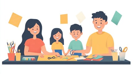 Happy family crafting together at a table. (1)