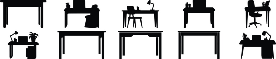 Desk silhouette set vector design big pack of work illustration and icon